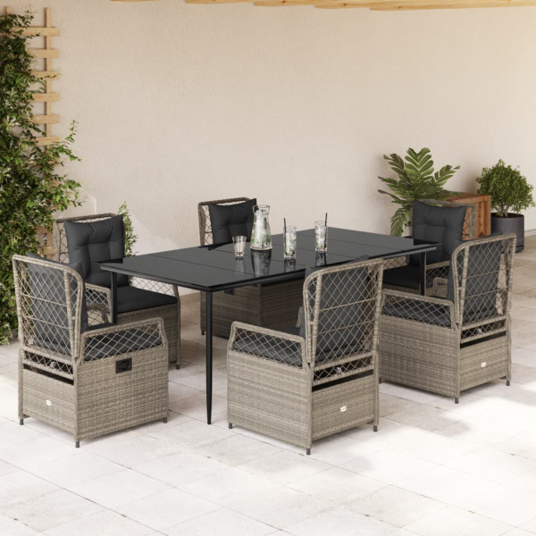 Set comedor jardín 7 pzas y cojines ratán sintético gris claro D