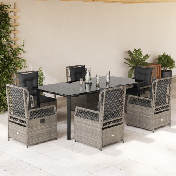 Set comedor jardín 7 pzas y cojines ratán sintético gris claro D