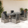 7 pcs conj. jantar p/ jardim c/ almofadões vime PE cinza-claro 1