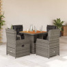 Set comedor de jardín 5 piezas con cojines ratán sintético gris 1
