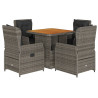 Set comedor de jardín 5 piezas con cojines ratán sintético gris 2