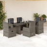 7 pcs conjunto de jantar p/ jardim c/ almofadões vime PE cinza 1