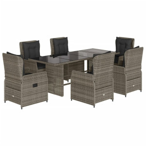 Set comedor jardín 7 pzas y cojines ratán sintético gris H