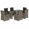 7 pcs conjunto de jantar p/ jardim c/ almofadões vime PE cinza 2