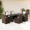 7 pcs conjunto jantar p/ jardim c/ almofadões vime PE castanho 1