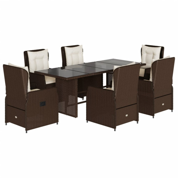 Set comedor de jardín 7 pzas con cojines ratán sintético marrón M 2
