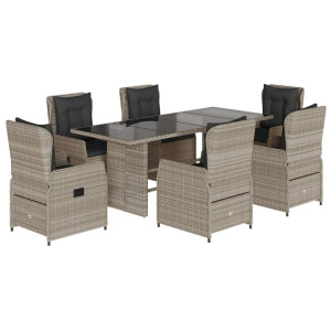 Set comedor jardín 7 pzas y cojines ratán sintético gris claro H