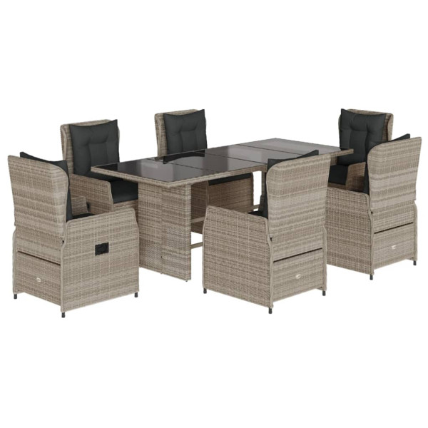 Set comedor jardín 7 pzas y cojines ratán sintético gris claro M 2