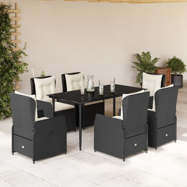 Set de comedor de jardín 7 pzas y cojines ratán sintético negro D