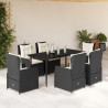 7 pcs conjunto de jantar p/ jardim c/ almofadões vime PE preto 1