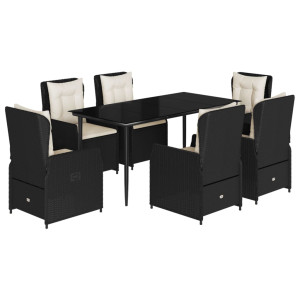 Set de comedor de jardín 7 pzas y cojines ratán sintético negro H