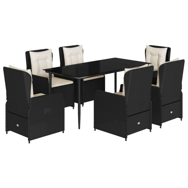 7 pcs conjunto de jantar p/ jardim c/ almofadões vime PE preto M 2