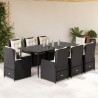 Set de comedor de jardín 9 pzas y cojines ratán sintético negro 1