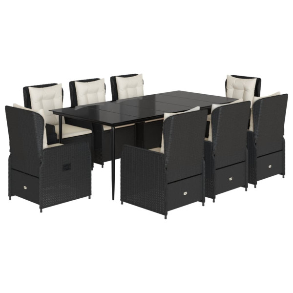 Set de comedor de jardín 9 pzas y cojines ratán sintético negro M 2