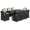 9 pcs conjunto de jantar p/ jardim c/ almofadões vime PE preto 2