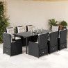 Set de comedor de jardín 9 pzas y cojines ratán sintético negro 1