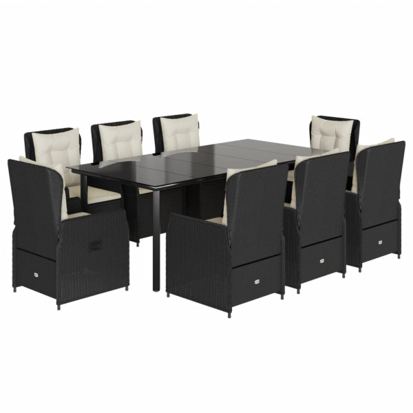Set de comedor de jardín 9 pzas y cojines ratán sintético negro M 2