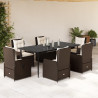 Set comedor de jardín 7 pzas con cojines ratán sintético marrón 1