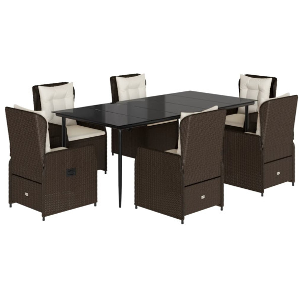 Set comedor de jardín 7 pzas con cojines ratán sintético marrón M 2