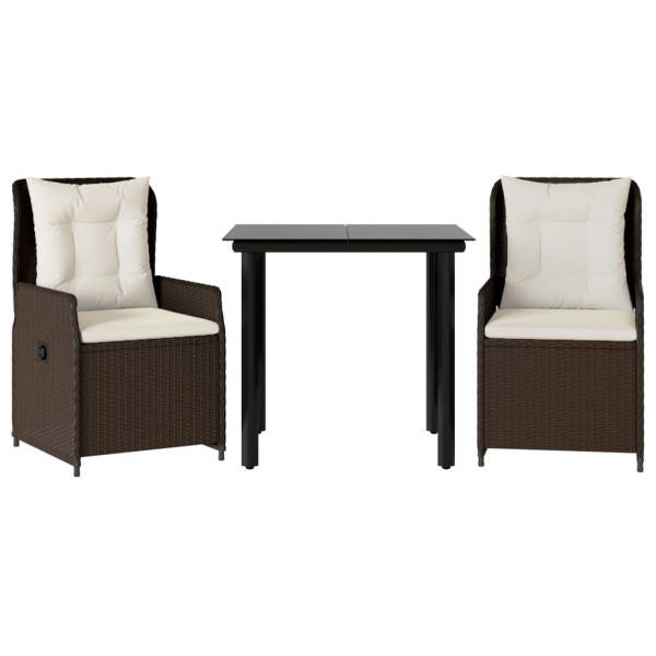 3 pcs conjunto jantar p/ jardim c/ almofadões vime PE castanho M 2
