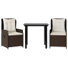 Set comedor de jardín 3 piezas y cojines ratán sintético marrón 2