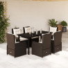 Set comedor de jardín 7 pzas con cojines ratán sintético marrón 1