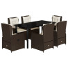Set comedor de jardín 7 pzas con cojines ratán sintético marrón 2