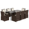 Set comedor para jardín 9 pzas y cojines ratán sintético marrón 2