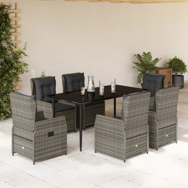 Set comedor jardín 7 pzas y cojines ratán sintético gris D