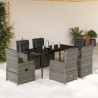 7 pcs conjunto de jantar p/ jardim c/ almofadões vime PE cinza 1