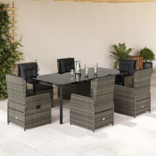 Set comedor jardín 7 pzas y cojines ratán sintético gris D