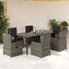 Set comedor jardín 7 pzas y cojines ratán sintético gris 1
