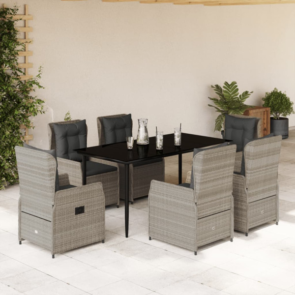 Set comedor jardín 7 pzas y cojines ratán sintético gris claro D