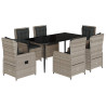 Set comedor jardín 7 pzas y cojines ratán sintético gris claro 2