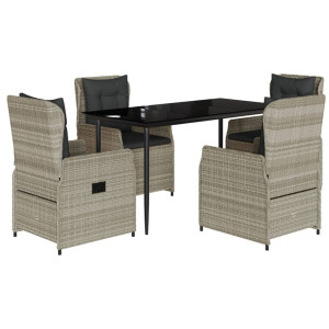 Set comedor de jardín 5 pzas cojines ratán sintético gris claro H