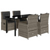 Set comedor de jardín 5 piezas con cojines ratán sintético gris 2