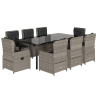 Set comedor de jardín 9 pzas cojines ratán sintético gris claro 2