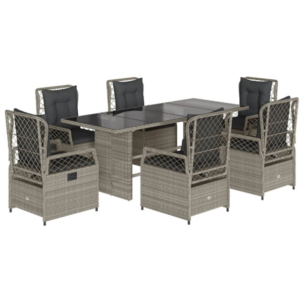 Set comedor jardín 7 pzas y cojines ratán sintético gris claro M 2
