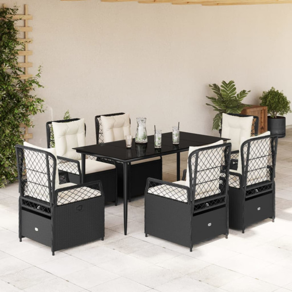 Set de comedor de jardín 7 pzas y cojines ratán sintético negro D