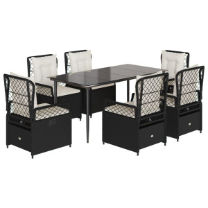Set de comedor de jardín 7 pzas y cojines ratán sintético negro H