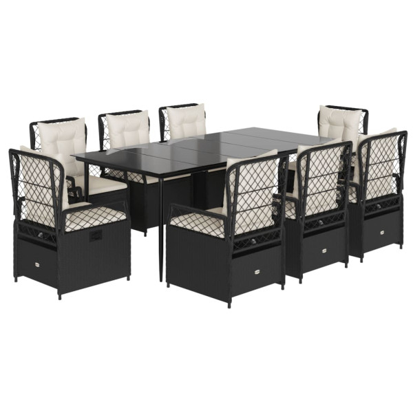 Set de comedor de jardín 9 pzas y cojines ratán sintético negro M 2