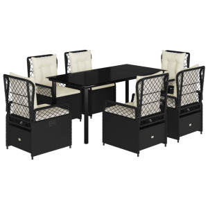 Set de comedor de jardín 7 pzas y cojines ratán sintético negro H