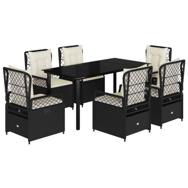 Set de comedor de jardín 7 pzas y cojines ratán sintético negro M 2