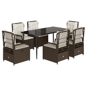 Set comedor de jardín 7 pzas con cojines ratán sintético marrón H