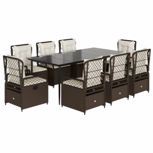 Set comedor para jardín 9 pzas y cojines ratán sintético marrón H