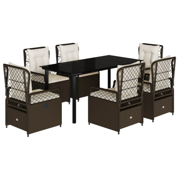 Set comedor de jardín 7 pzas con cojines ratán sintético marrón M 2