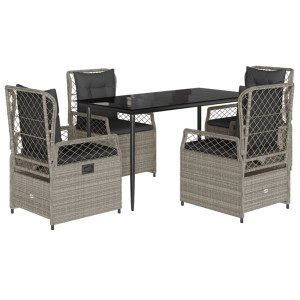 Set comedor de jardín 5 pzas cojines ratán sintético gris claro H