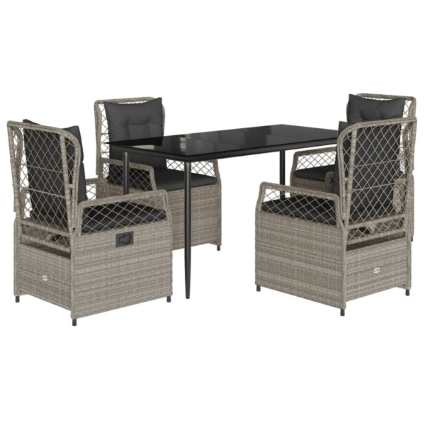 Set comedor de jardín 5 pzas cojines ratán sintético gris claro M 2