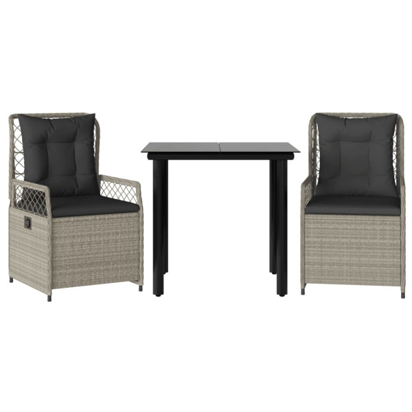 3 pcs conjunto de jantar p/ jardim c/ almofadões cinzento claro M 2