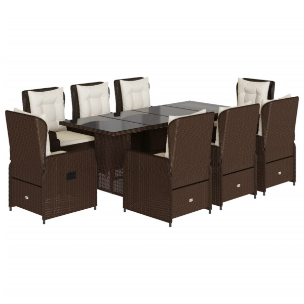 Set comedor para jardín 9 pzas y cojines ratán sintético marrón M 2